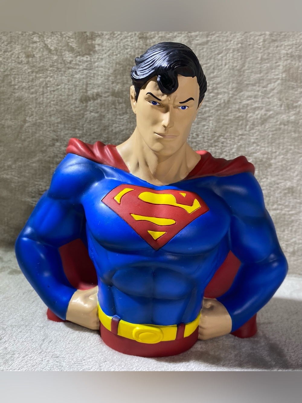 Monogram DC Comics Superman Plastic Coin Bank Bust Figure w/ Coin Slot Blue Red